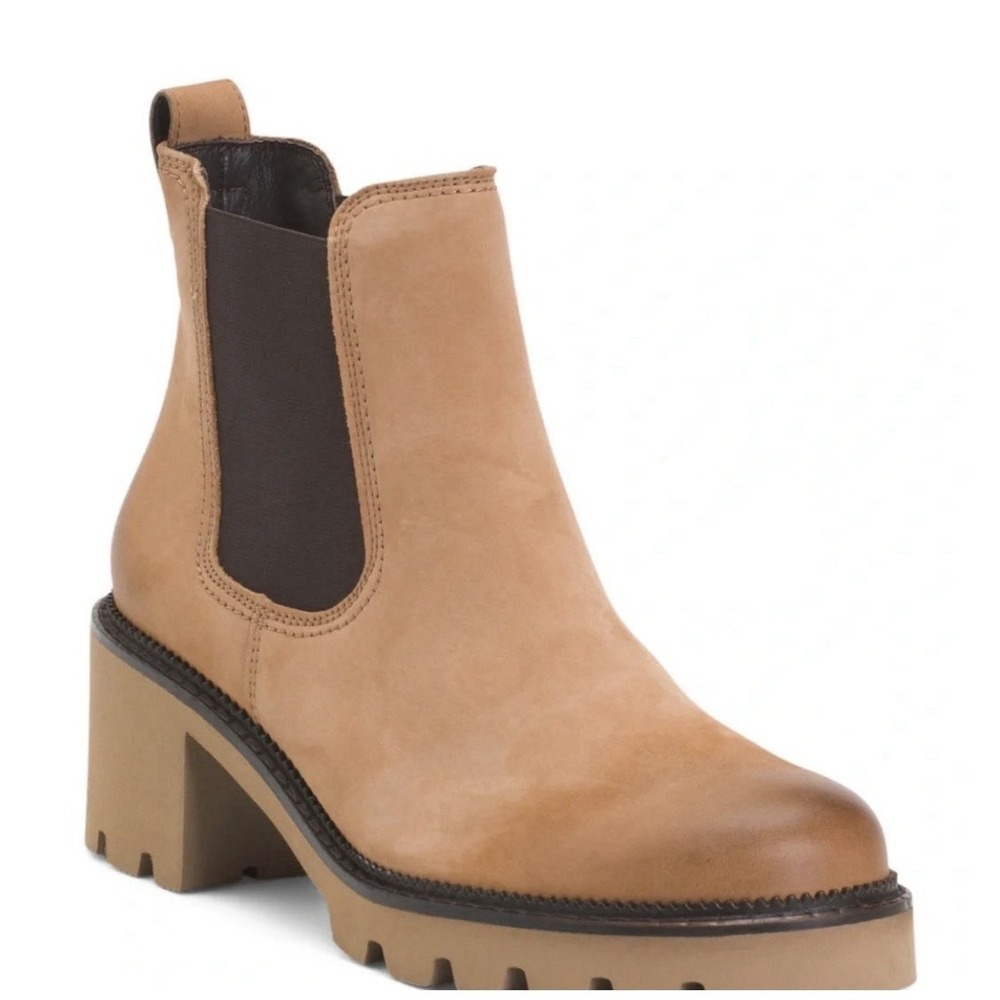 Paul Green Shasta Chelsea Sahara Nubuck Block Heel Boot Leather Size 6.5, US 9